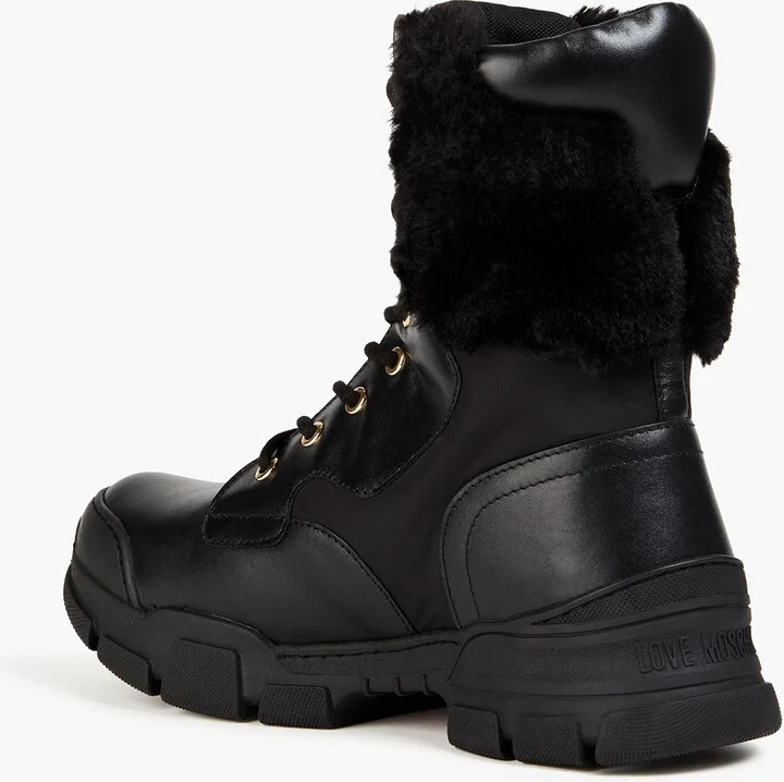 Faux fur-trimmed faux-leather combat boots - Image 3
