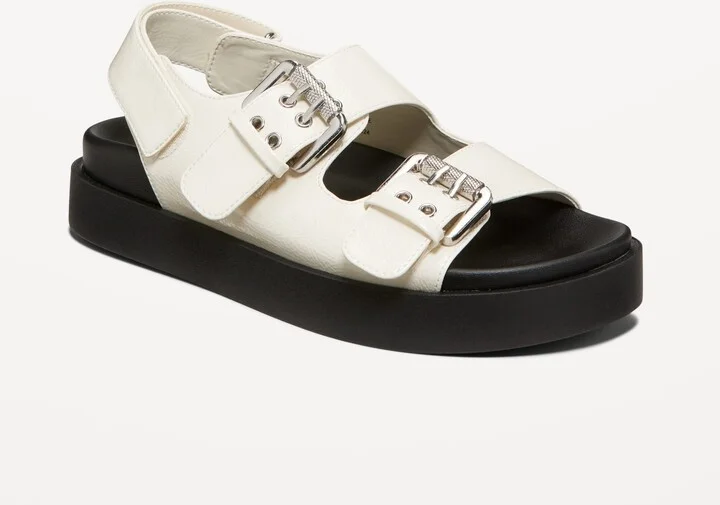 Faux-Leather Chunky Buckle Sandals