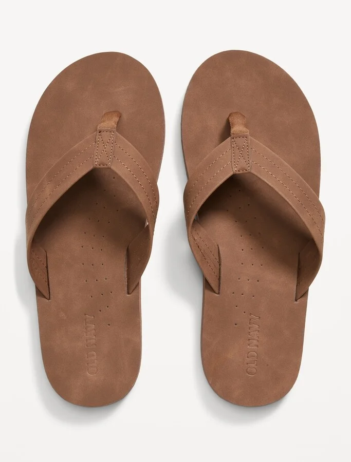 Faux-Leather Flip-Flop Sandals for Men