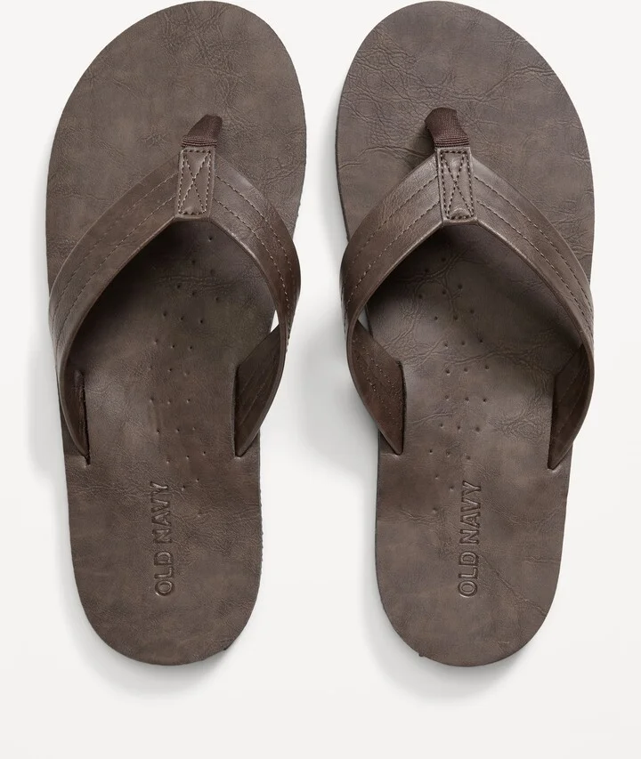 Faux-Leather Flip-Flop Sandals for Men