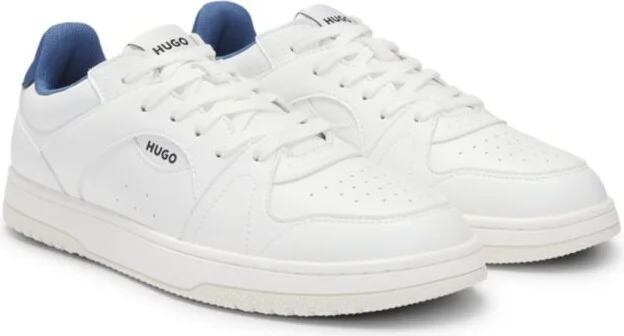 Faux-leather lace-up trainers with logo details