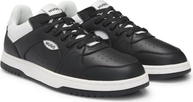 Faux-leather lace-up trainers with logo details