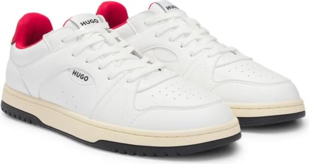 Faux-leather lace-up trainers with logo details