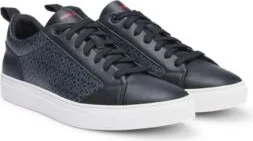 Faux-leather lace-up trainers with monogram print- Black Men's Sneakers size 6