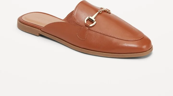 Faux-Leather Loafer Mule Shoes