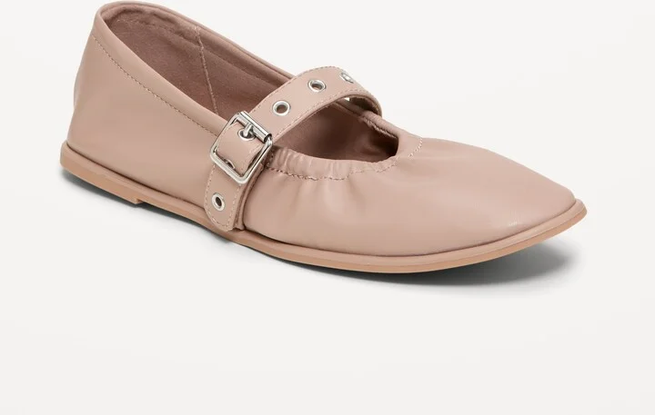 Faux-Leather Mary-Jane Scrunch Ballet Flats