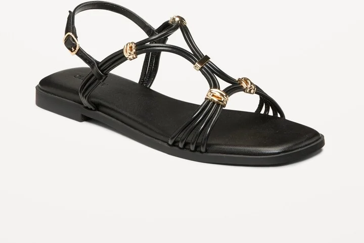 Faux-Leather Strappy Hardware Sandals