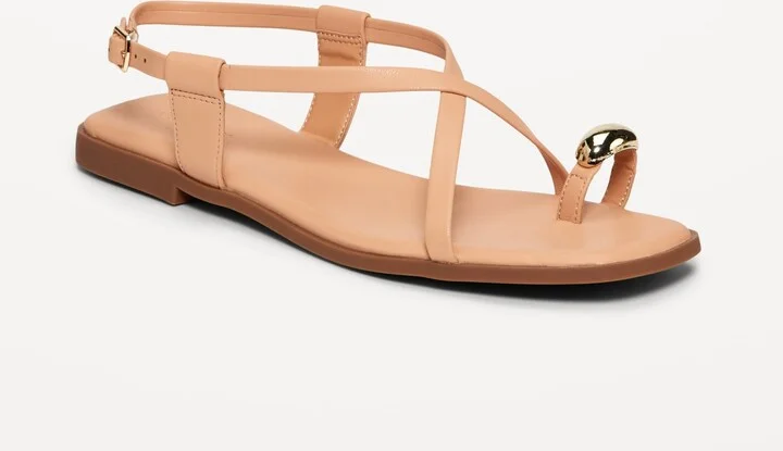 Faux Leather Strappy Toe Ring Sandals