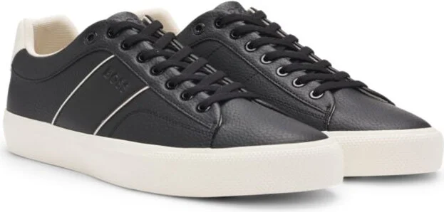 Faux-leather trainers with plain and grained textures