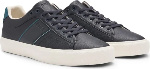Faux-leather trainers with plain and grained textures