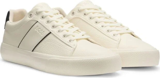 Faux-leather trainers with plain and grained textures