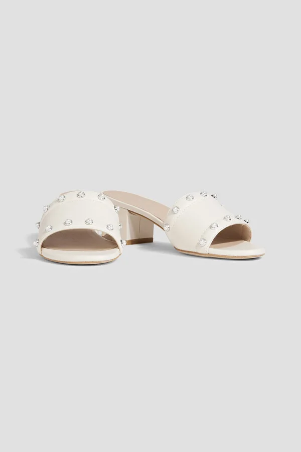 Faux pearl-embellished leather mules - Image 2