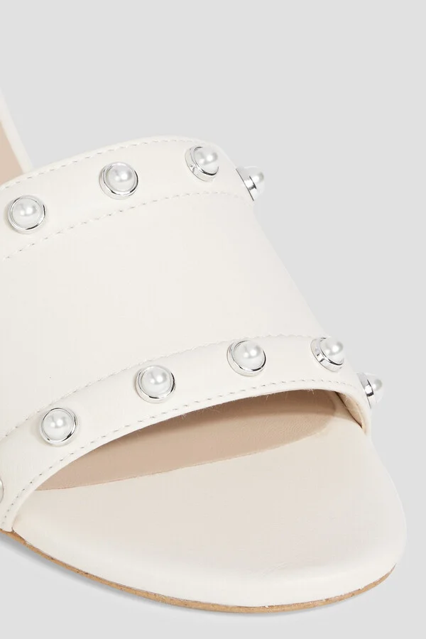Faux pearl-embellished leather mules - Image 4