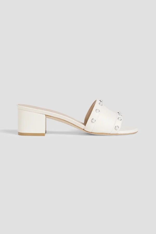 Faux pearl-embellished leather mules