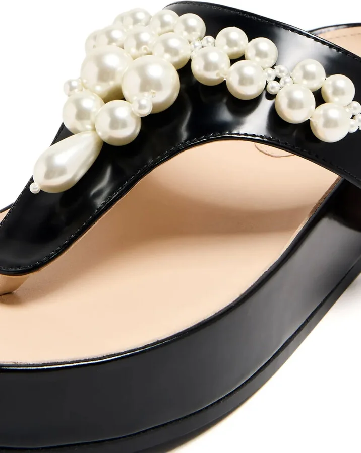 Faux-Pearl Embellished Leather Sandals - Image 2