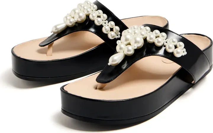 Faux-Pearl Embellished Leather Sandals - Image 4