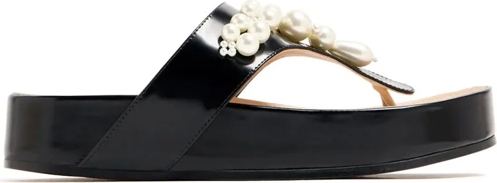 Faux-Pearl Embellished Leather Sandals