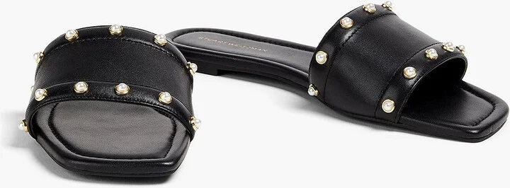 Faux pearl-embellished leather slides - Image 2