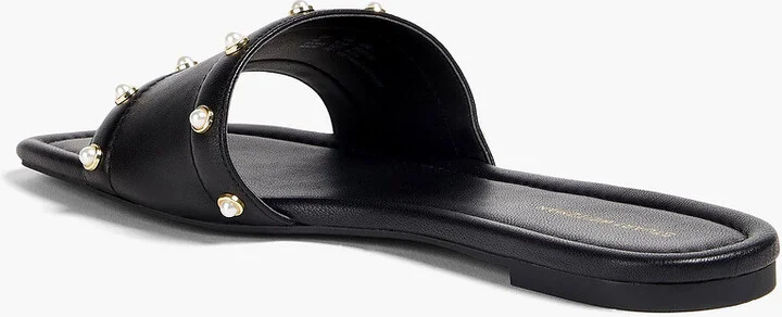 Faux pearl-embellished leather slides - Image 3