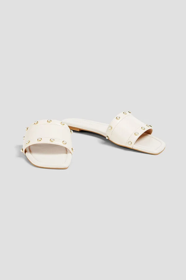 Faux pearl-embellished leather slides - Image 5