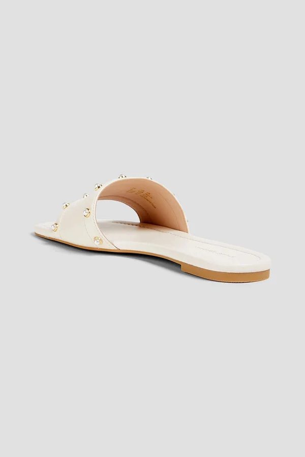 Faux pearl-embellished leather slides - Image 6
