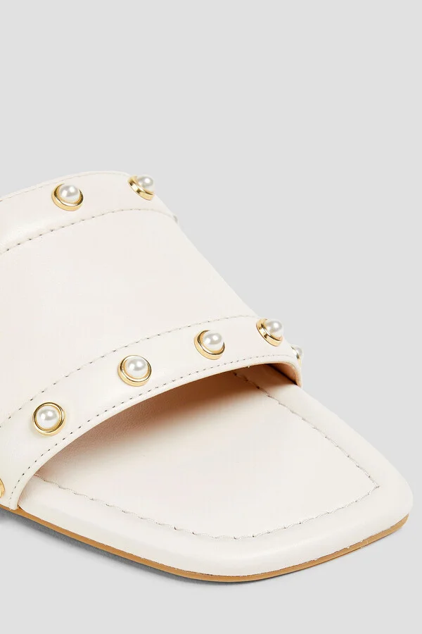 Faux pearl-embellished leather slides - Image 7