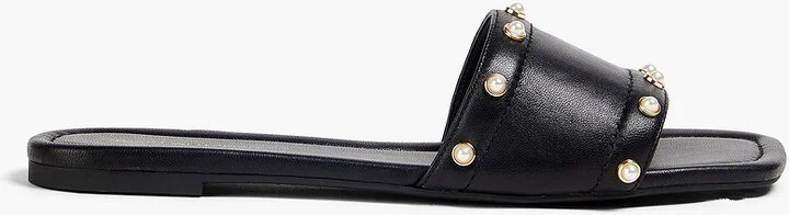 Faux pearl-embellished leather slides