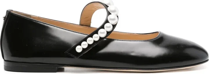 Faux-Pearl Leather Ballerina Shoes