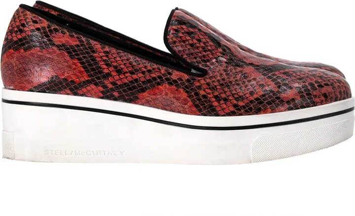 Faux Python Creeper Platform Loafers in Red Leather