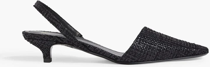 Faux raffia slingback pumps