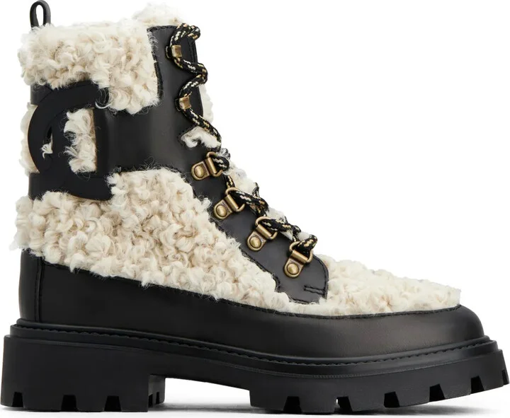 Faux-Shearling Leather Ankle Boots