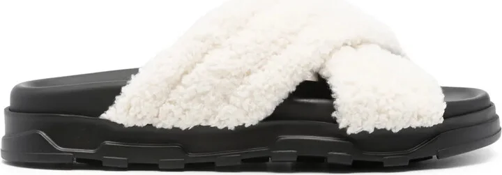 Faux-Shearling Leather Slides
