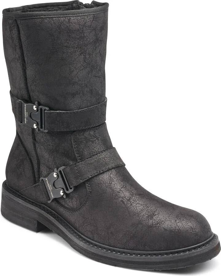 Faux Shearling Lined Double Buckle Boot