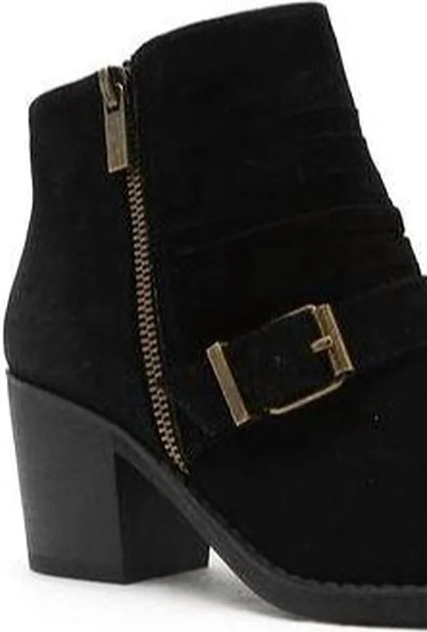 Faux Suede Bootie With Buckle In Black