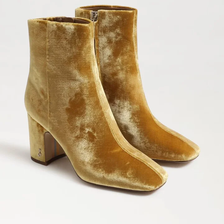 Fawn Boot Women's US 5.5 Yellow Suede Square-Toe Ankle Bootie KHD384
