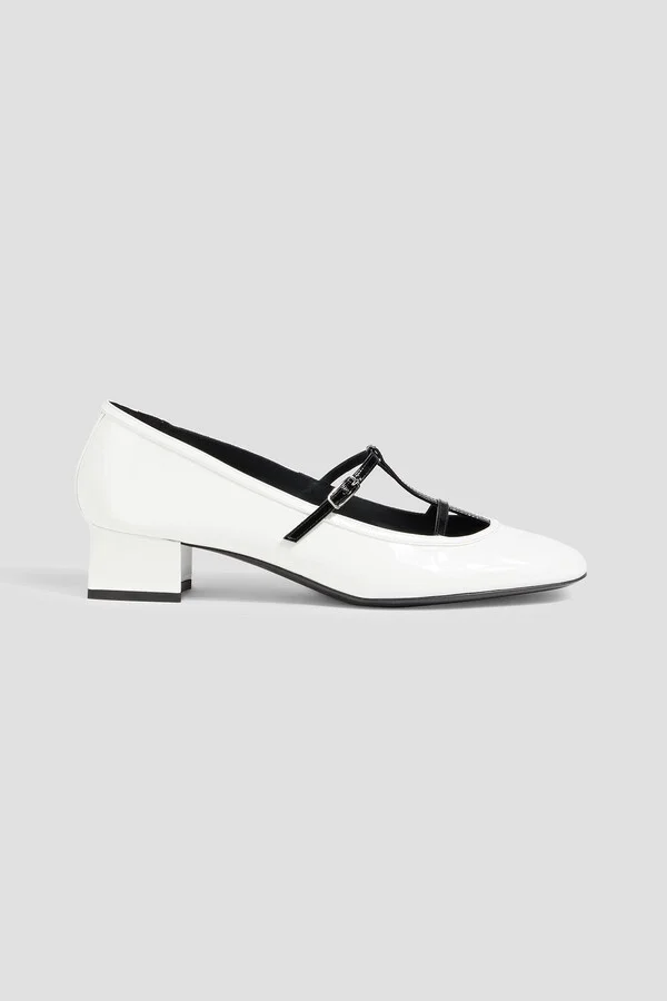 Fawn two-tone patent-leather pumps