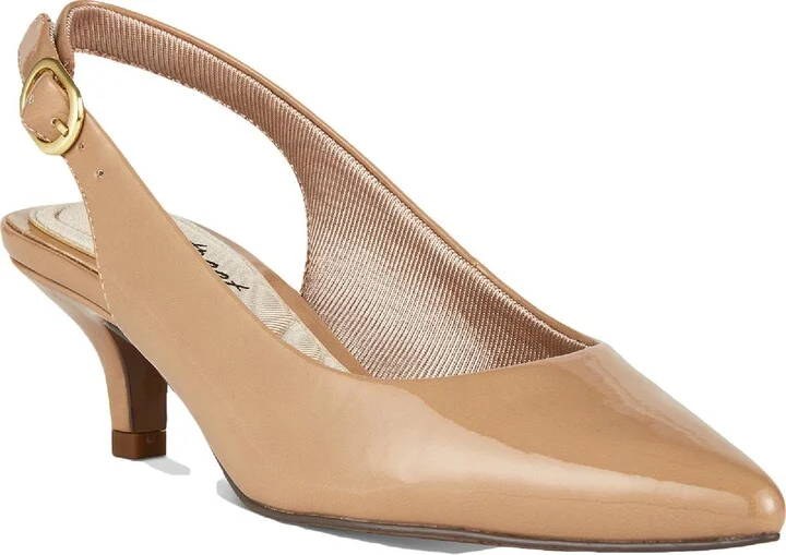 Faye Womens Patent Pointed Toe Kitten Heels