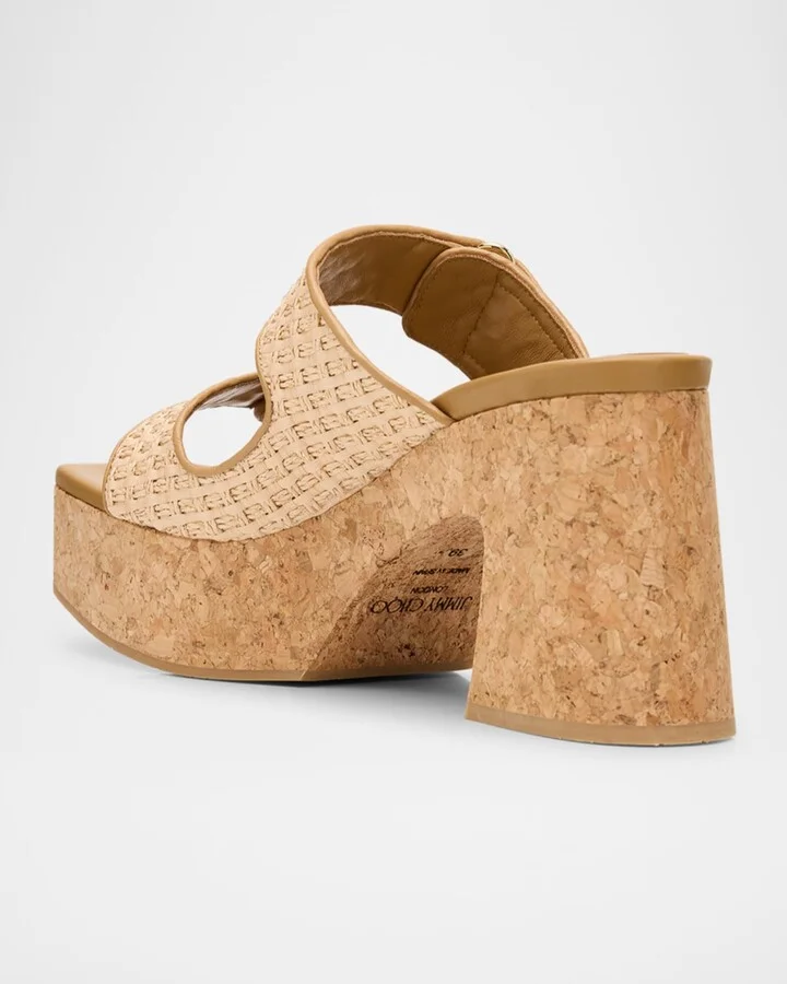 Fayence 95 Raffia Dual-Strap Platform Sandals - Image 2