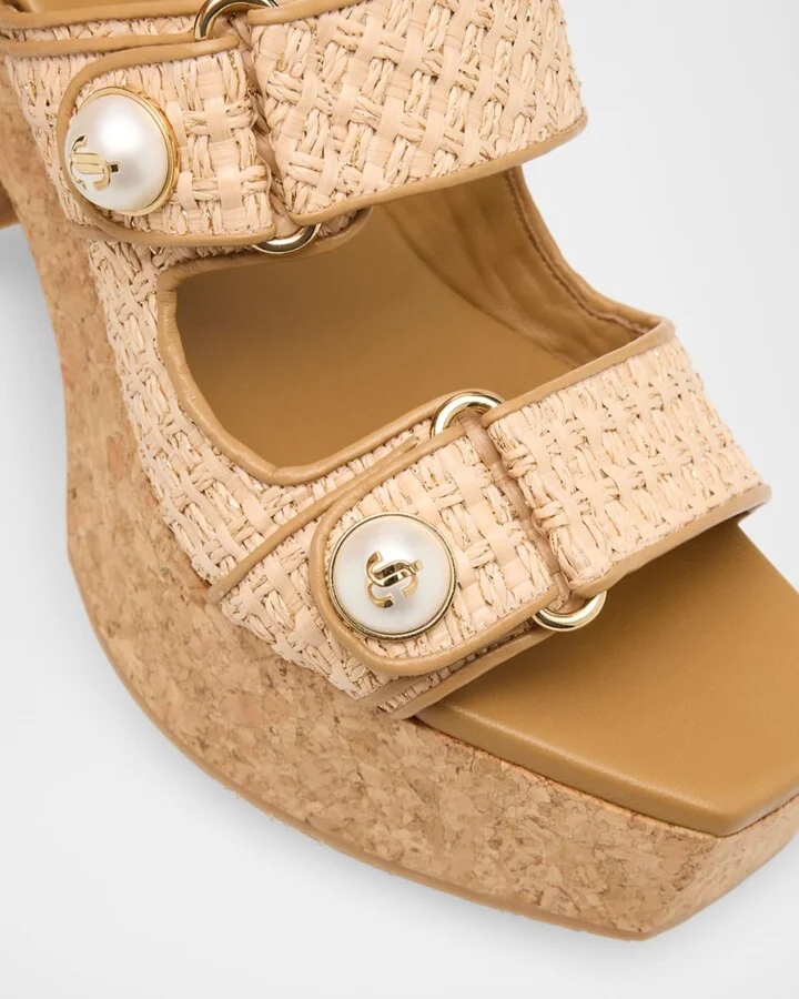 Fayence 95 Raffia Dual-Strap Platform Sandals - Image 7
