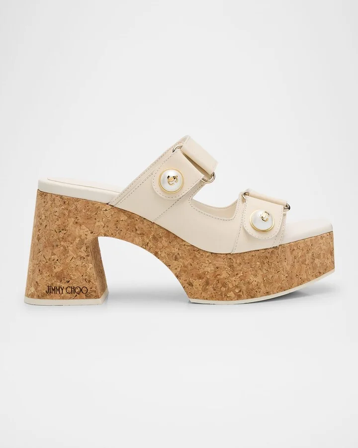 Fayence Leather Pearly Dual-Strap Platform Sandals