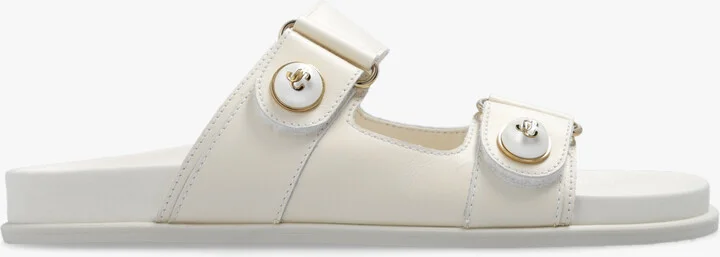 ‘Fayence’ Leather Slides, , - Cream