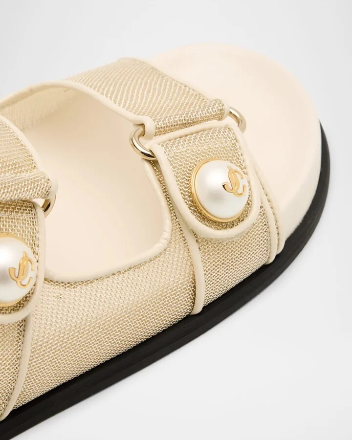 Fayence Mesh Pearly Dual-Strap Slide Sandals - Image 8