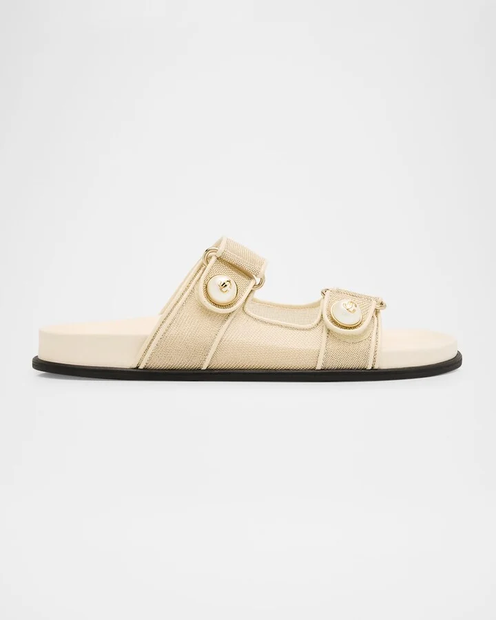Fayence Mesh Pearly Dual-Strap Slide Sandals