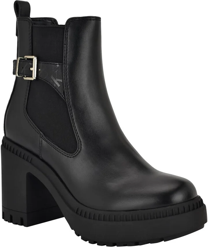 Fayth Womens Stretch Faux Leather Ankle Boots