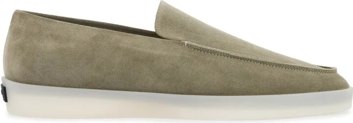 FEAR OF GOD minimalist suede loafer in sage green with rubber sole