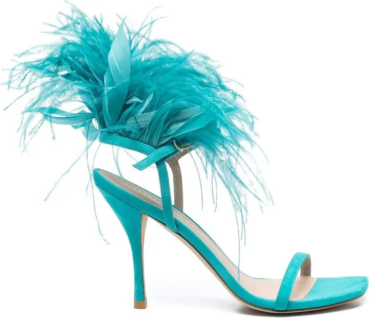 Feather-Detail Open-Toe 115mm Sandals