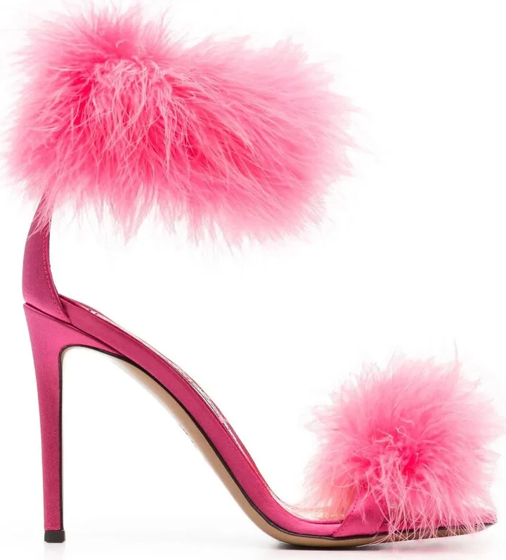 Feather-Detail Open-Toe Sandals