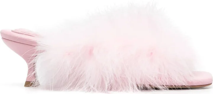 Feather-Detailed Kitten Heel Sandals