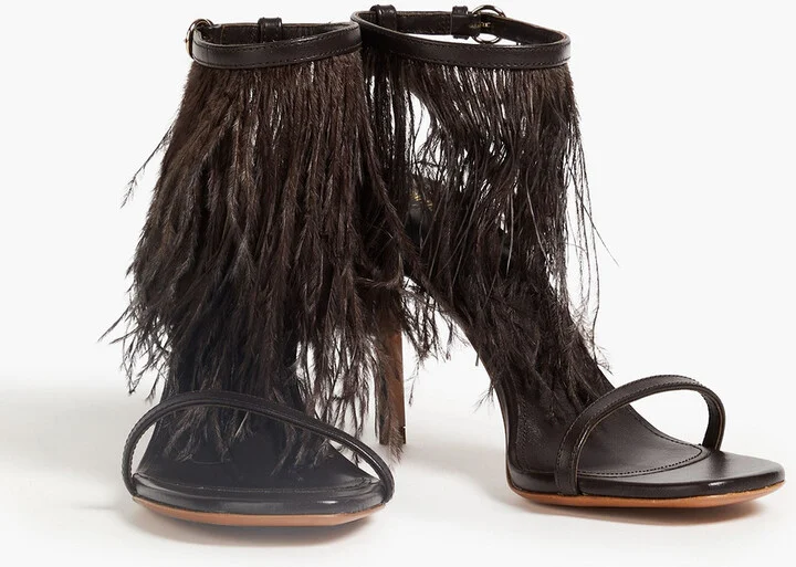 Feather-embellished leather sandals - Image 2