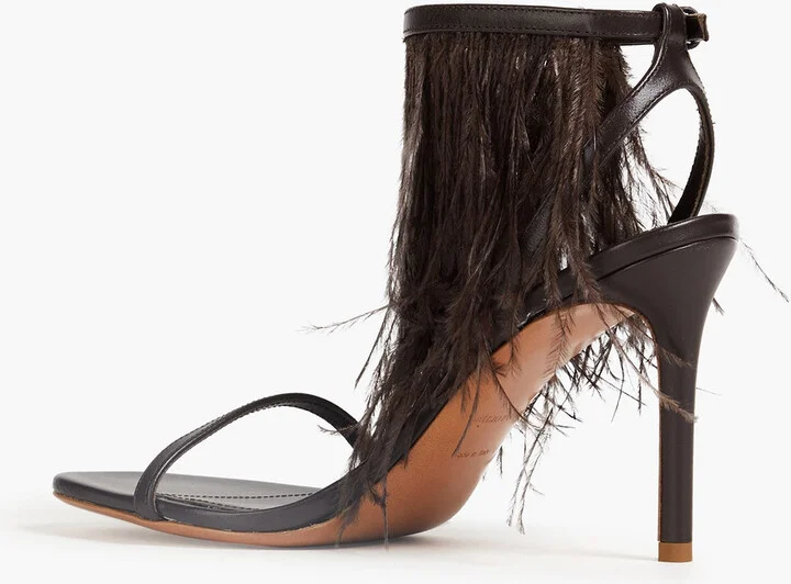 Feather-embellished leather sandals - Image 3
